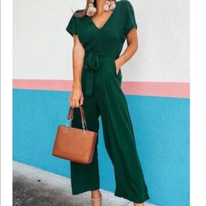 V-Neck One-Piece Jumpsuit Color: Green